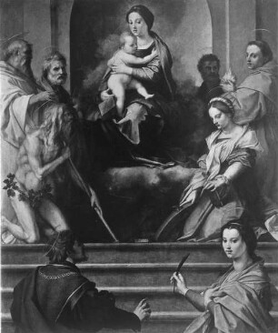 Thronende Maria mit dem Kind und acht Heiligen