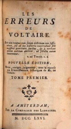 Les Erreurs De Voltaire, 1
