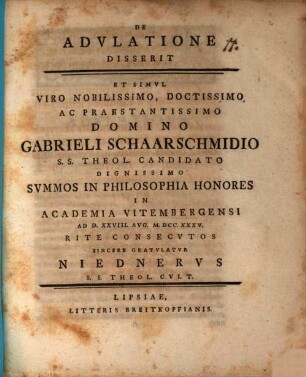 De Advlatione Disserit Et Simvl Viro Nobilissimo, Doctissimo Ac Praestantissimo ...