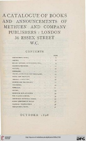Catalogue of books and announcements of Methuen and Company Publishers, London