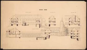 Schloss von Dr. Strousberg, Zbirow Umbau: Gesamtlängsschnitt, Querschnitt
