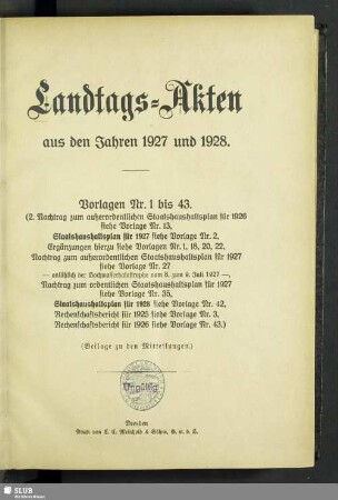 3.1927/28,1/45: Landtags-Akten / Vorlagen