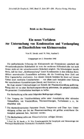 Ein neues Verfahren zur Untersuchung von Kondensation und Verdampfung an Einzelteilchen von Kleinaerosolen