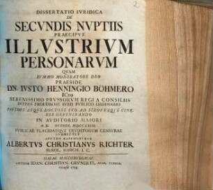 Dissertatio ivridica de secvndis nvptiis, praecipve illvstrivm personarvm