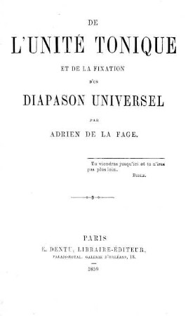 De l'unité tonique et de la fixation d'un diapason universel