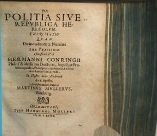 De Politia Sive Republica Hebraeorum Exercitatio
