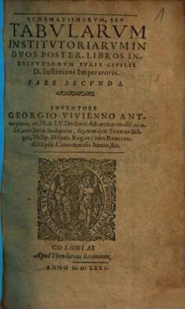Schematismorvm Sev Tabvlarvm Inst : In Quatuor Libros Institutionum Iuris Civilis D. Iustiniani Imperatoris, 2