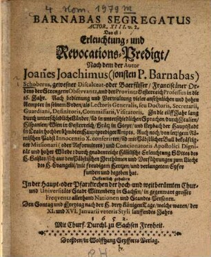Barnabas Segregatus d.i. Erleuchtungs- und Revocations-Predigt