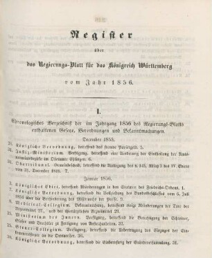 Register über das Regierungs-Blatt für das Königreich Württemberg vom Jahr 1856