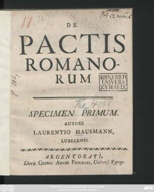 De Pactis Romanorum : Specimen Primum