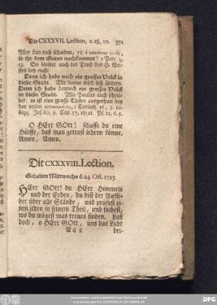 Die CXXXVIII. Lection. Gehalten Mittwochs d. 24. Oct. 1725.