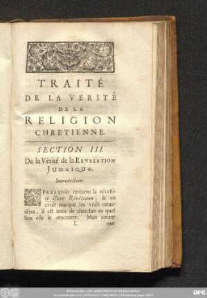 Section III. De la Vérité de la Revelation Judaïque.