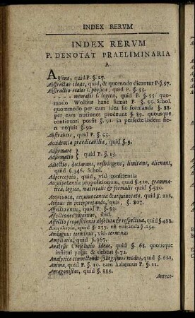 Index Rerum. P. Denotat Praeliminaria