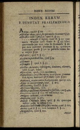 Index Rerum. P. Denotat Praeliminaria