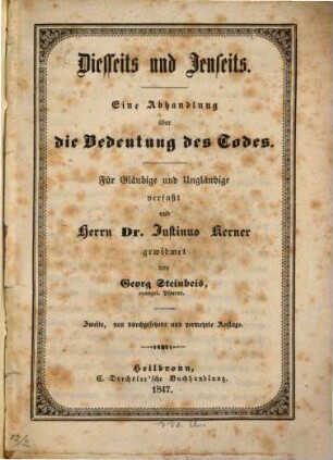 Diesseits und Jenseits : Eine Abhandlung über die Bedeutung des Todes