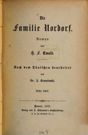 Die Familie Nordorf : Roman. 1. Theil