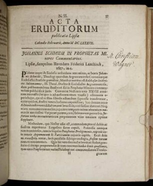 N. II [...] Calendis Februarii, Anno M DC LXXXVII.