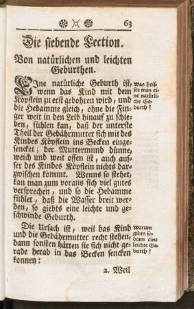 Die seibende Lection. Von natürlichen und leichten Geburthen