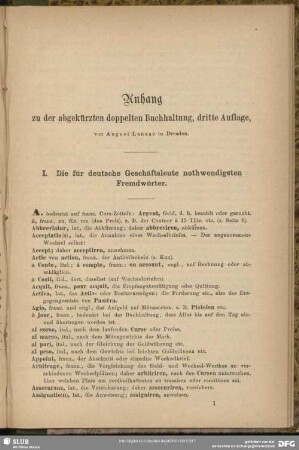 Anhang zu der abgekürzten doppelten Buchhaltung, dritte Auflag