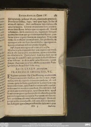 Epist. LXXXV. Antverpiam. Francisco Sweertio, V. C.