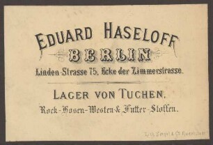 Werbepostkarte Tuchlager "Eduard Haseloff", Lindenstraße 75