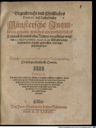 Gegenbericht und Examen des Lasterbuchs Münstersche Inquisition genannt