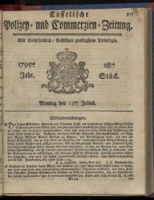 28tes Stueck, Montag den 13ten Julius 1795
