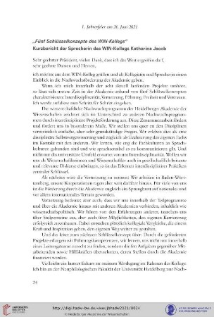 Fünf Schlüsselkonzepte des WIN-Kollegs : Kurzbericht der Sprecherin des WIN-Kollegs Katharina Jacob