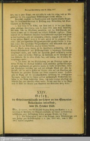 XXIV. Gesetz, die Gehaltsverhältnisse der Lehrer an den Elementar-Volksschulen betreffend; vom 28. October 1858