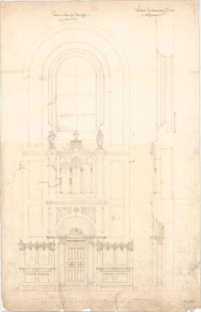 Voit, August von; Weißenhorn; Pfarrkirche - Sakristei - Portal im Chor (Ansicht, Längsschnitt)