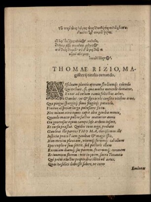 Thomae Rizio, Magisterii titulis ornando.