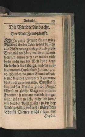 Die Vierdte Andacht. Der Welt Feindschafft.
