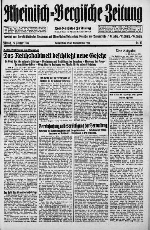 Rheinisch-Bergische Zeitung : Heidersche Zeitung ; ältestes Blatt des Rheinisch-Bergischen Kreises