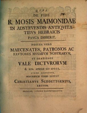 De fide R. Mosis Maimonidae in adstruendis antiquitatibus Hebraicis ...