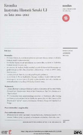 Kronika Instytutu Historii Sztuki UJ za lata 2011-2012