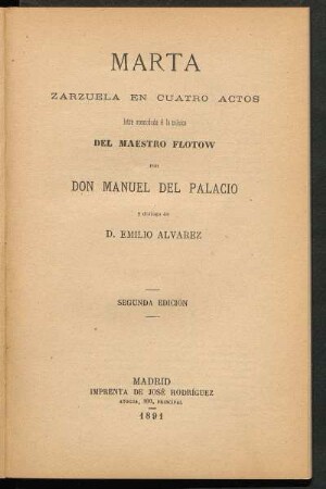 Marta : zarzuela en cuatro actos