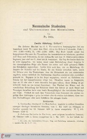 33: Nassauische Studien auf Universitäten des Mittelalters, zweite Abteilung: Erfurt