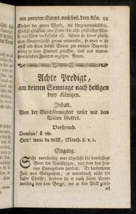 93-102, Inhalt; Vorspruch; Eingang; Einleitung; Erster Theil