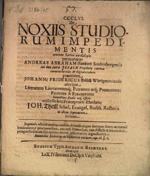 De noxiis studiorum impedimentis