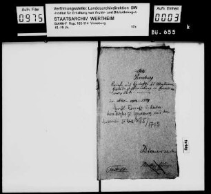 Dienstliche Korrespondenzen wegen der Grafschaft Virneburg (bes. Angelegenheiten des Niederrheinischen-Westfälischen Reichskreises) zwischen Marx Hitzler, Amtmann zu Virneburg, und den Grafen von Löwenstein-Wertheim und der Kanzlei zu Wertheim.
