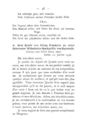 4. Drei Briefe von König Friedrich an seine Schwester Wilhelmine Markgräfin von Bayreuth
