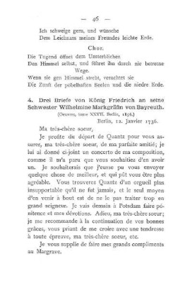 4. Drei Briefe von König Friedrich an seine Schwester Wilhelmine Markgräfin von Bayreuth