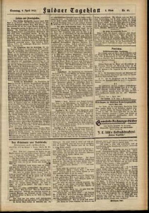 Zweite Ausgabe vom Samstag, den 09. April 1921.