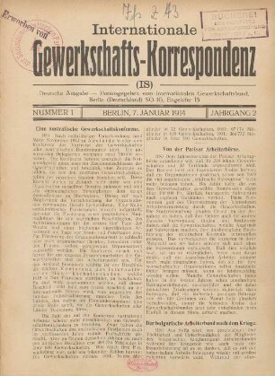 Nummer 1 Berlin, 7. Januar 1914 Jahrgang 2