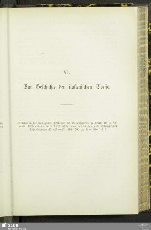 VI. Zur Geschichte der italienischen Poesie