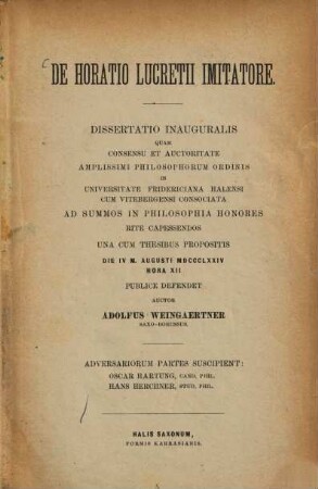 De Horatio Lucretii imitatore