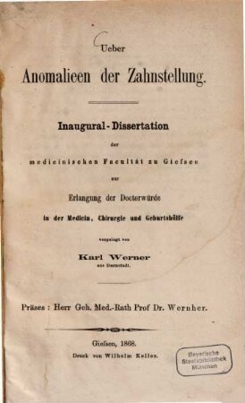 Über Anomalieen der Zahnstellung