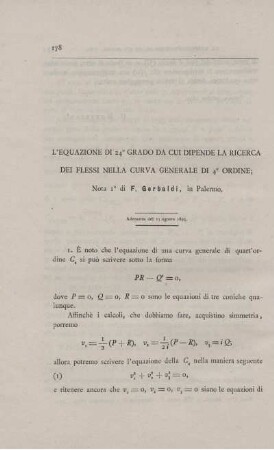 L´equazione di 24° grado da cui dipende la ricerca dei flessi nella curva generale di 4° ordine.