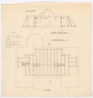Landhaus Dr. Ruge, Nardevitz: Kehlbalkenlage, Aufsicht und Schnitt 1:50