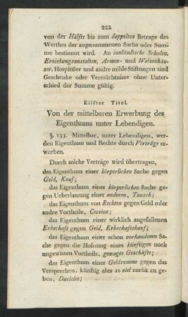 Eilfter Titel. Von der mittelbaren Erwerbung des Eigenthums unter Lebendigen